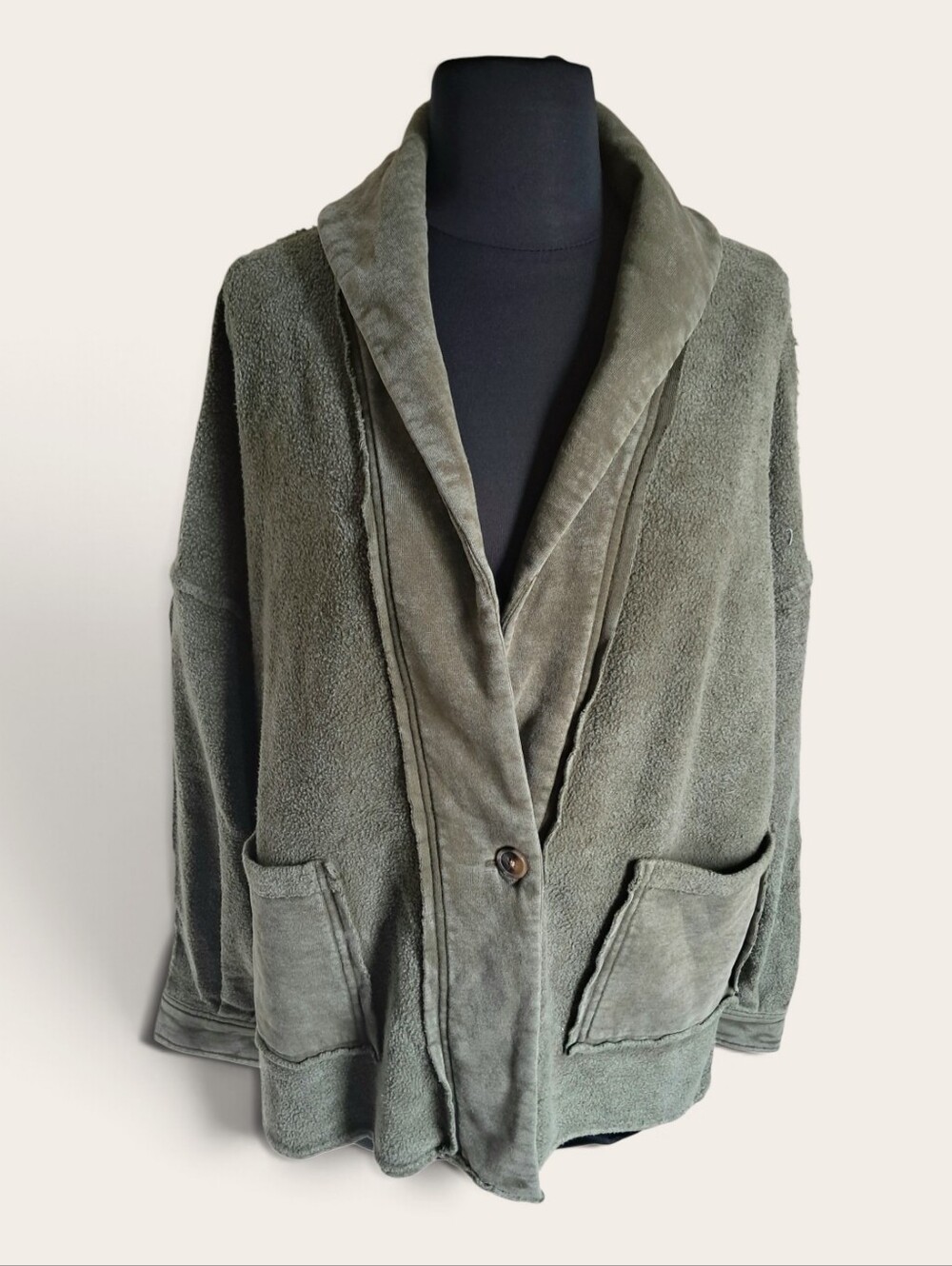 Forever 21 Green Reverse Fleece Slouchy Cardigan Size S